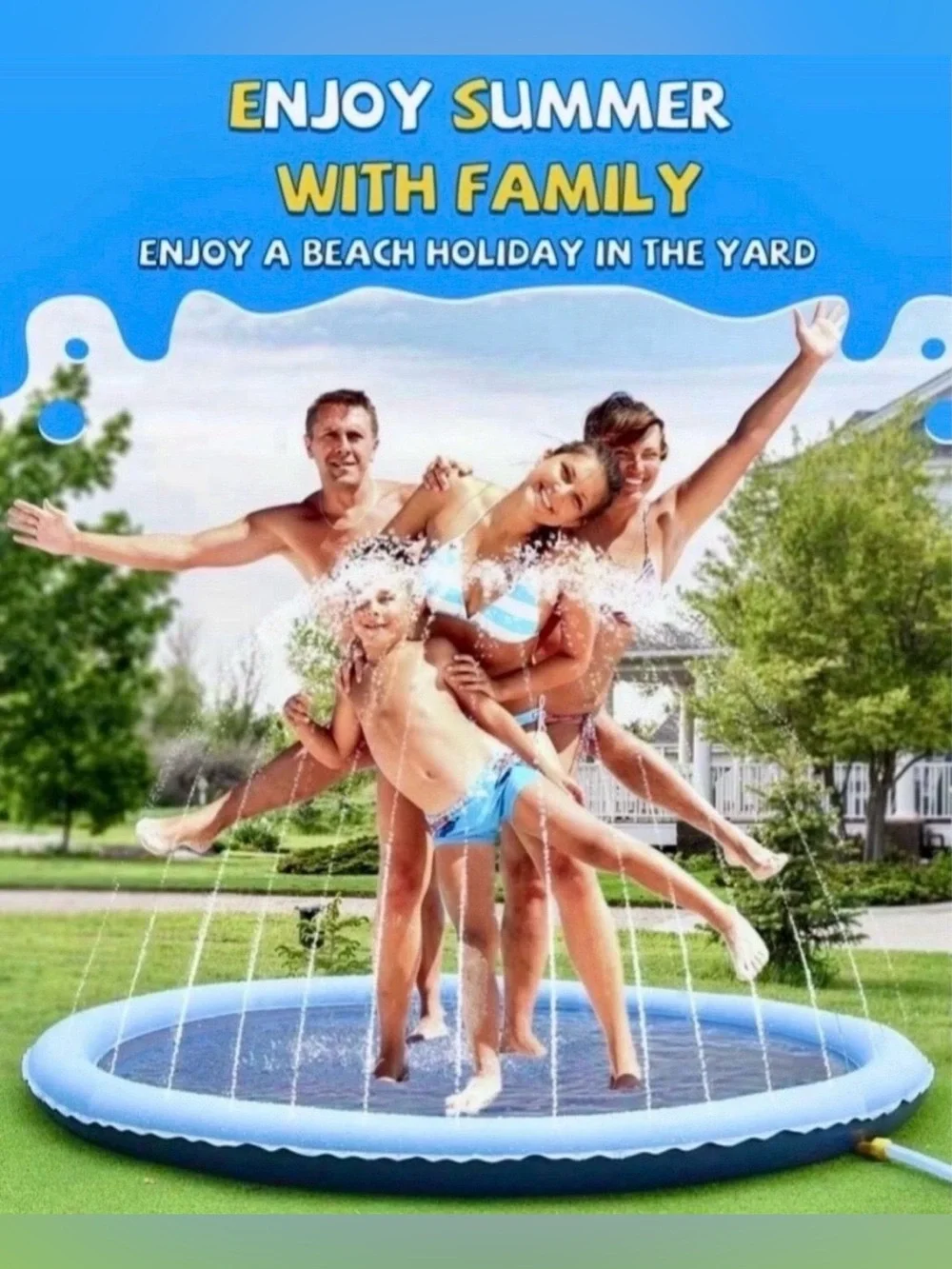 Splash Pad VISTOP Non-Slip Splash Pad for Kids and Dog, Thicken Sprinkler Pool S